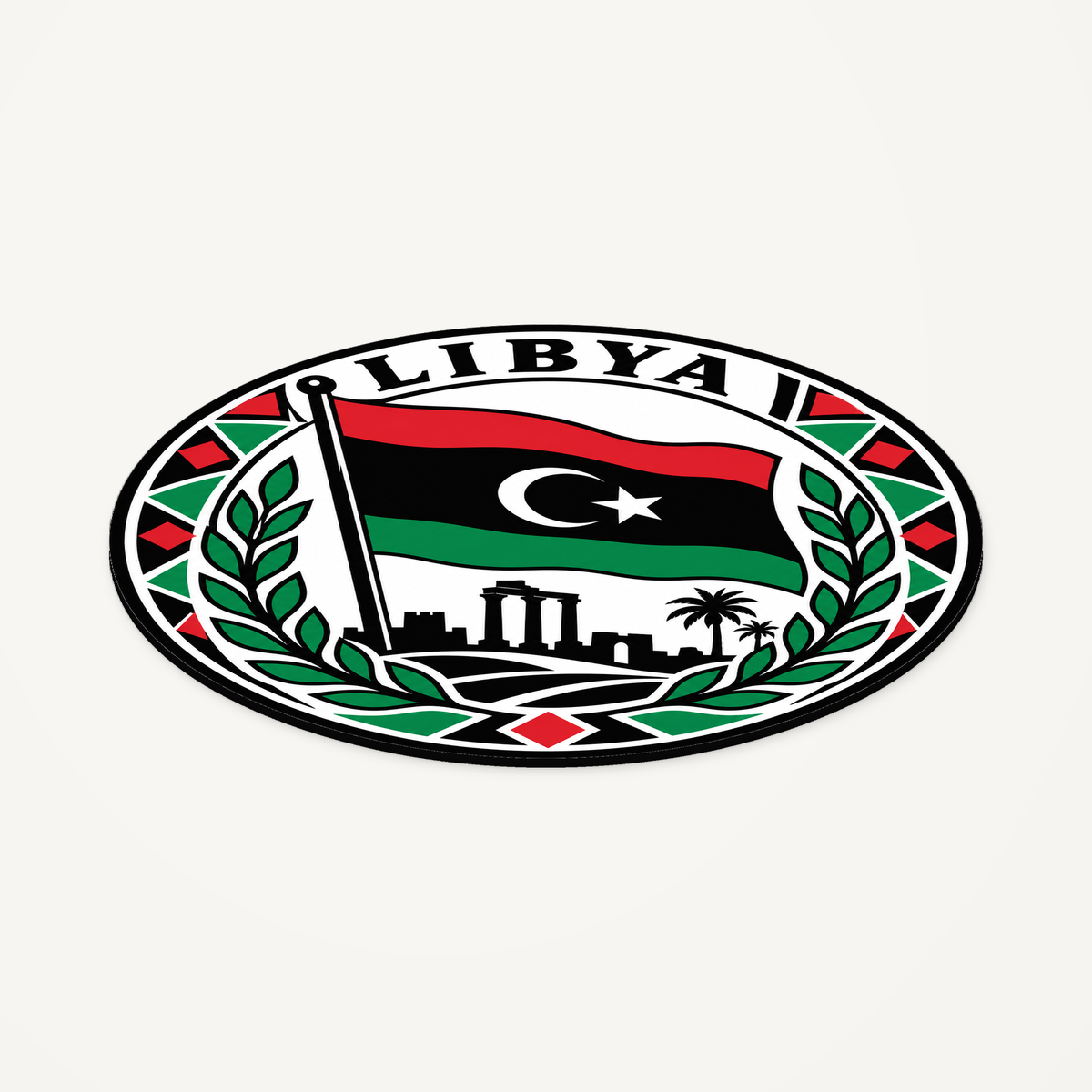 Angled view showing the thin profile of the Libya 3D-printed country seal