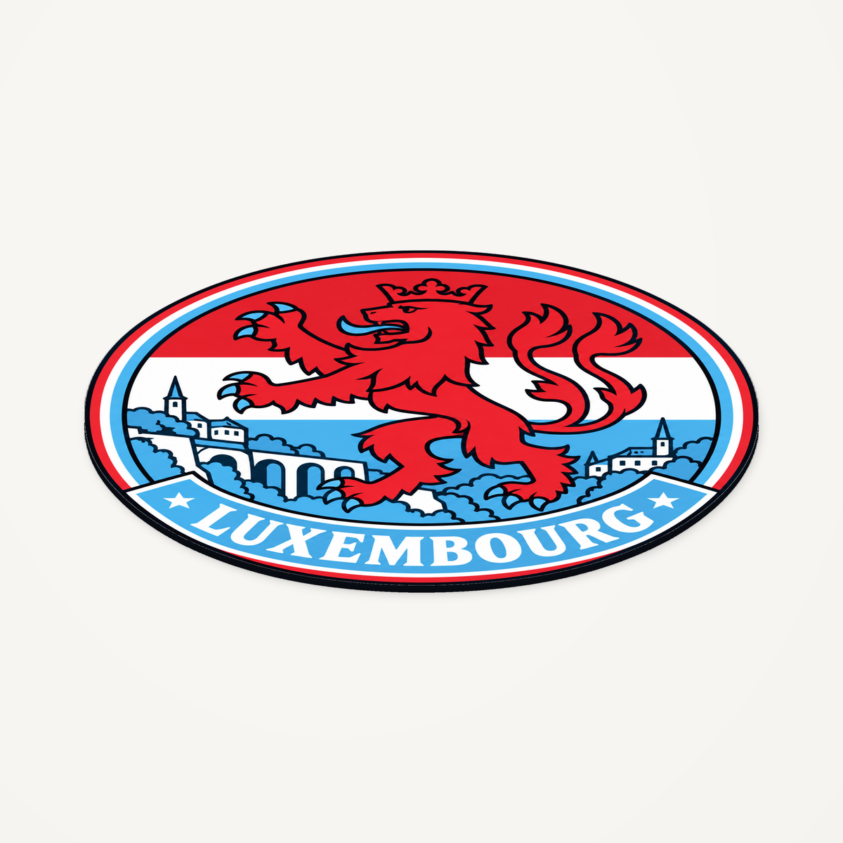 Luxembourg 3D-printed country seal — angled view showing thin profile