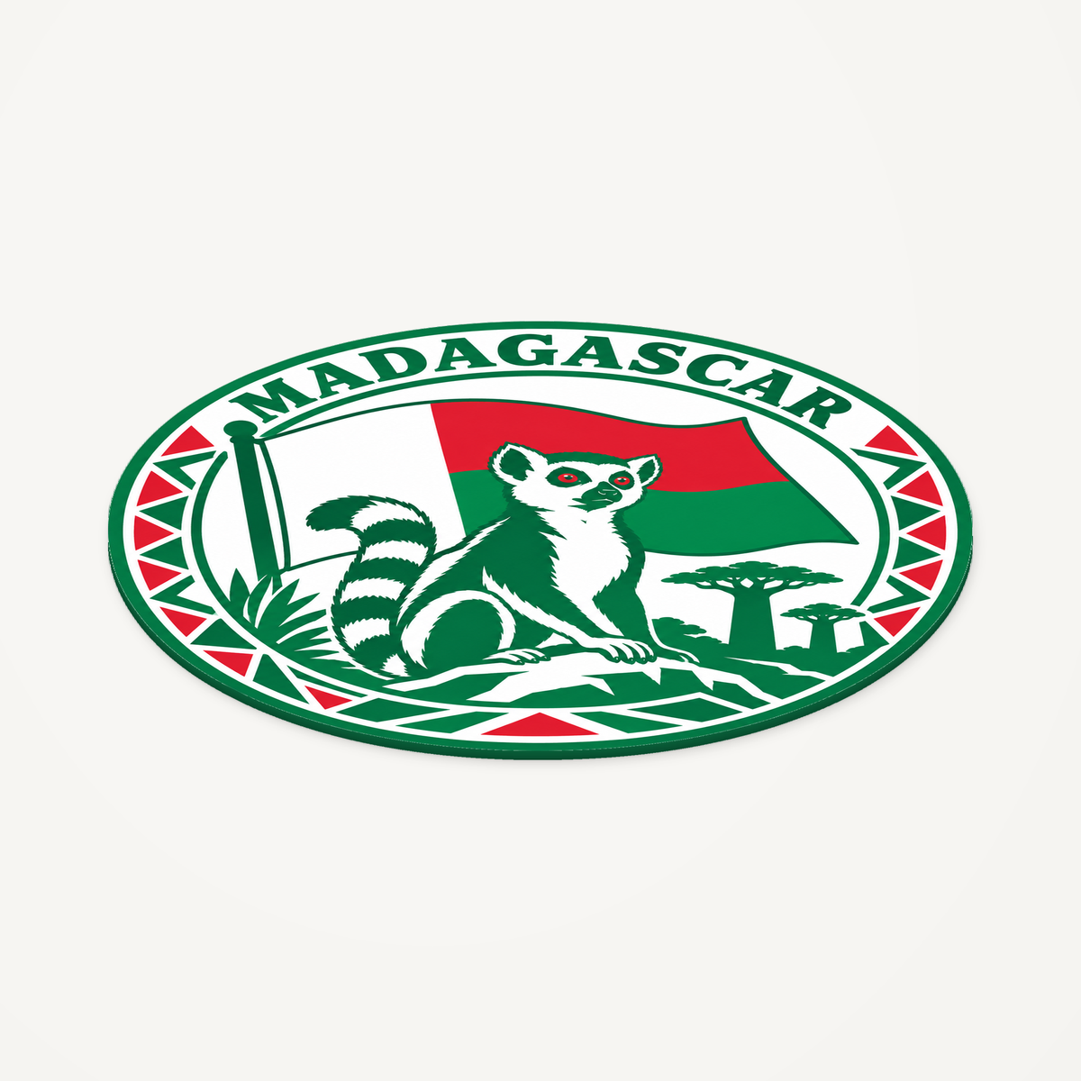 Angled view showing the thin profile of the Madagascar 3D-printed country seal