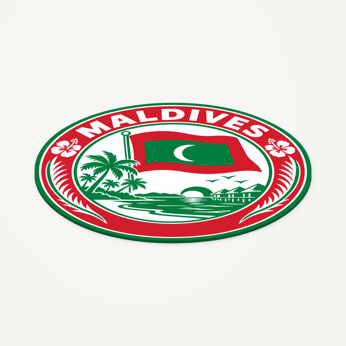 Angled view showing the thin profile of the Maldives 3D-printed country seal