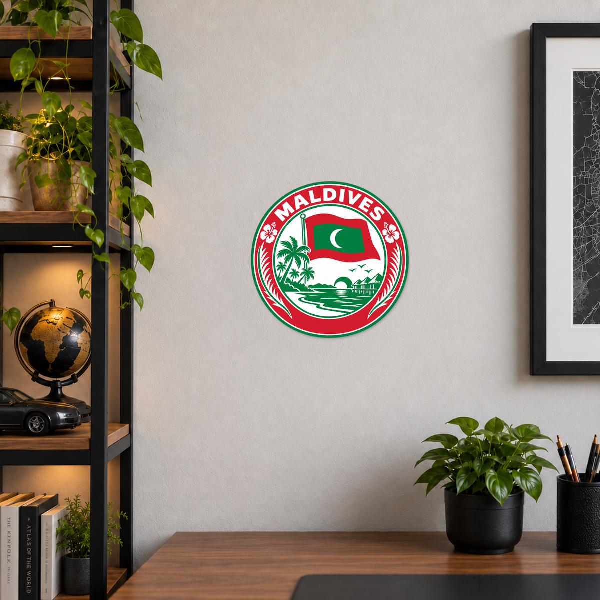 Maldives 3D-printed country seal displayed on a home office wall at approximately 9.5 inches across