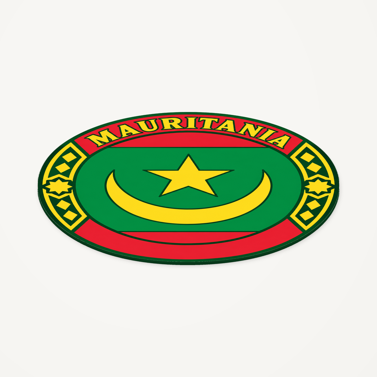 Angled view showing the thin profile of the Mauritania 3D-printed country seal