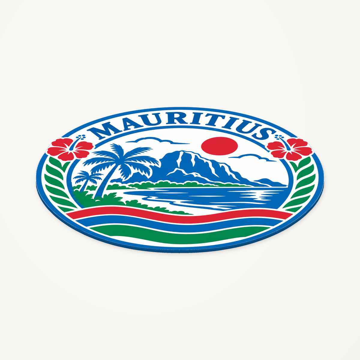 Mauritius 3D-printed country seal — angled view showing thin profile