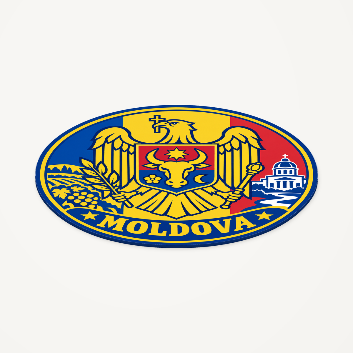 Moldova 3D-printed country seal — angled view showing thin profile