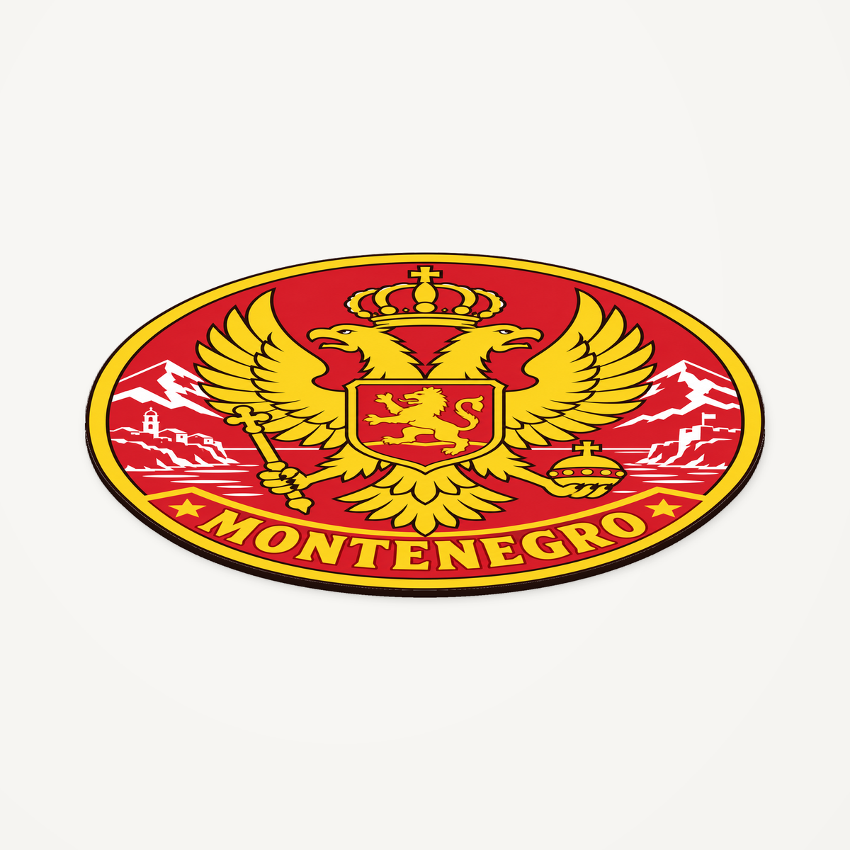 Montenegro 3D-printed country seal — angled view showing thin profile