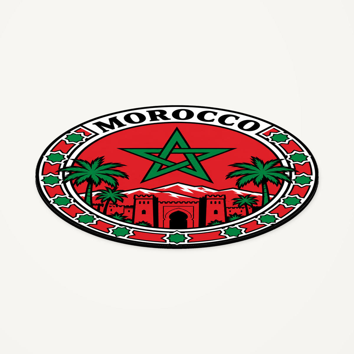 Angled view showing the thin profile of the Morocco 3D-printed country seal