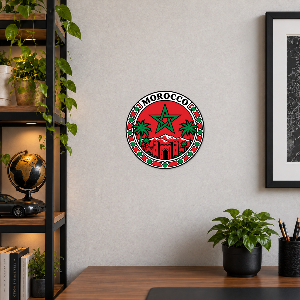 Morocco 3D-printed country seal displayed on a home office wall at approximately 9.5 inches across