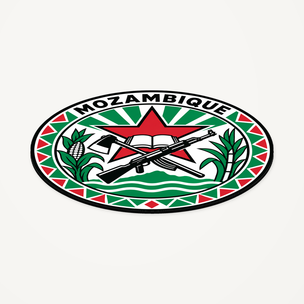 Angled view showing the thin profile of the Mozambique 3D-printed country seal