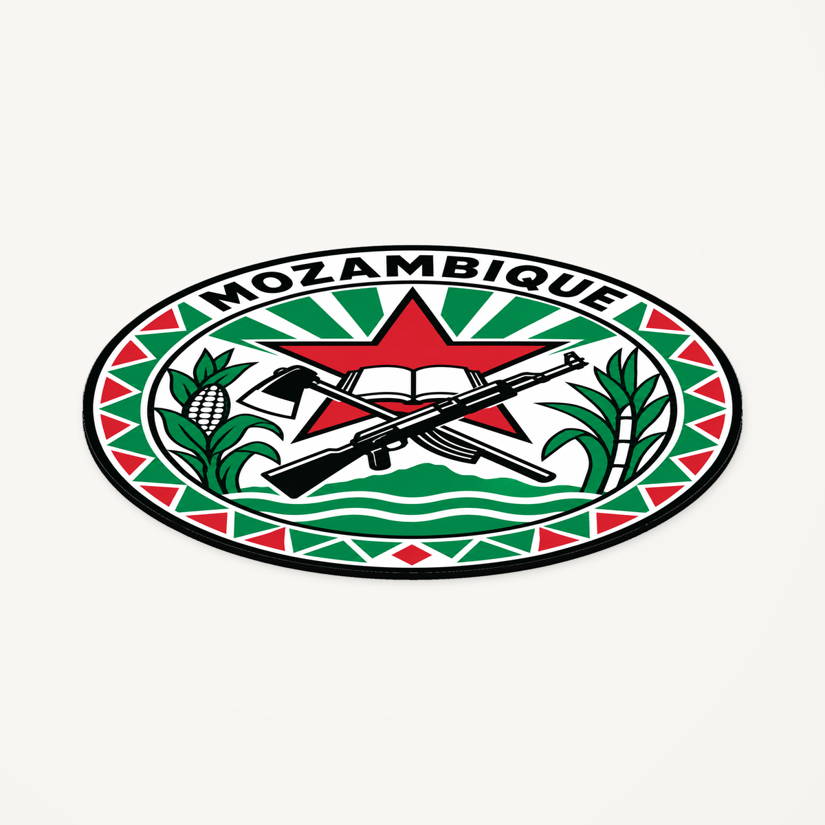 Angled view showing the thin profile of the Mozambique 3D-printed country seal