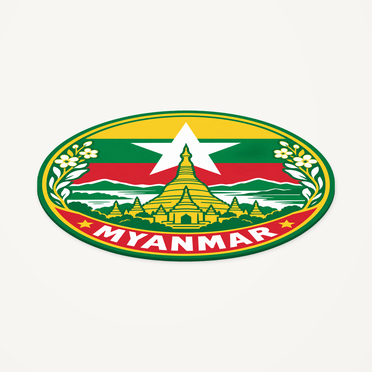 Angled view showing the thin profile of the Myanmar 3D-printed country seal