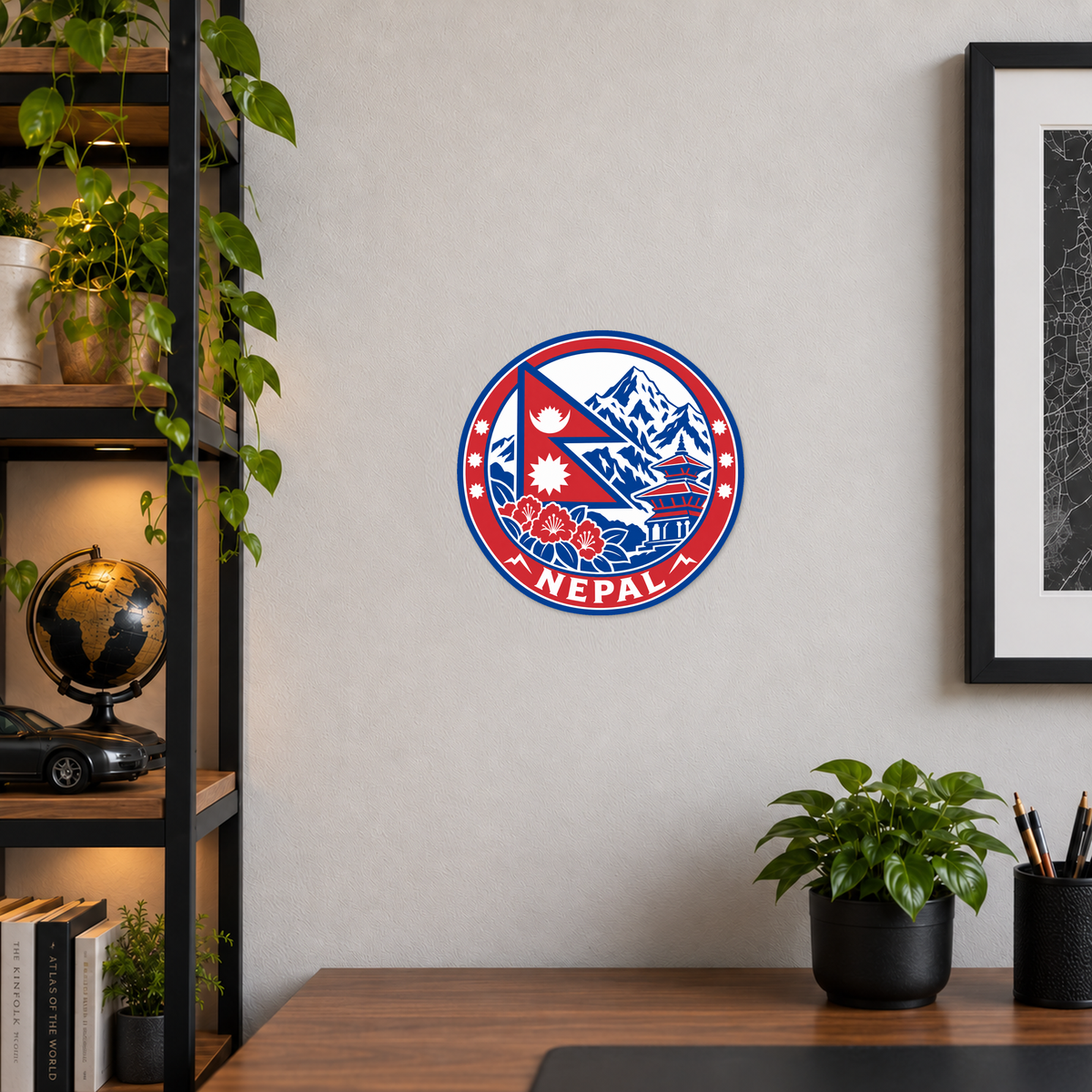 Nepal 3D-printed country seal displayed on a home office wall at approximately 9.5 inches across