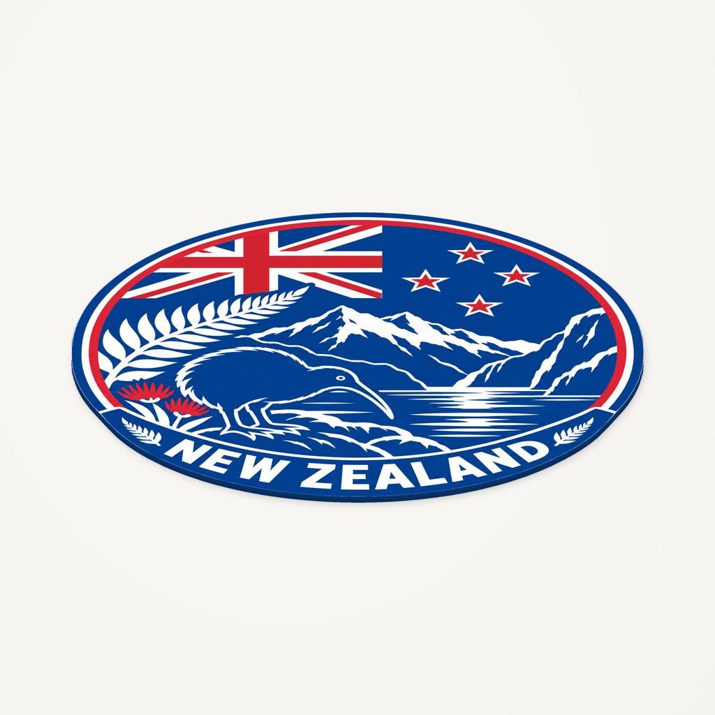 New Zealand 3D-printed country seal — angled view showing thin profile