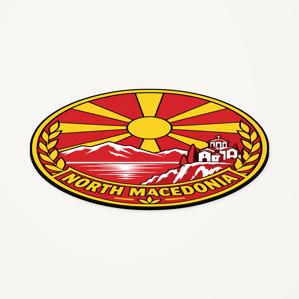 North Macedonia 3D-printed country seal — angled view showing thin profile