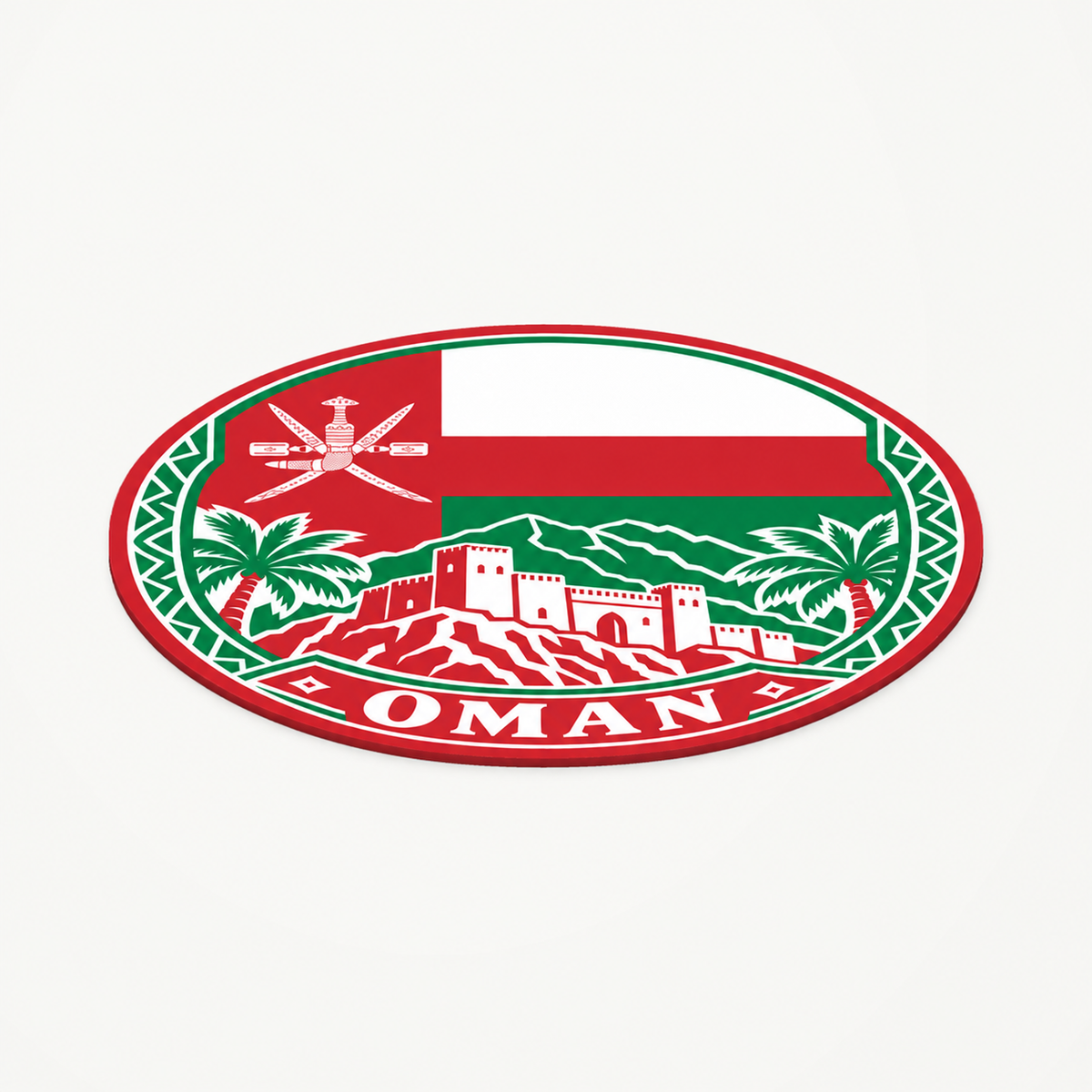 Angled view showing the thin profile of the Oman 3D-printed country seal
