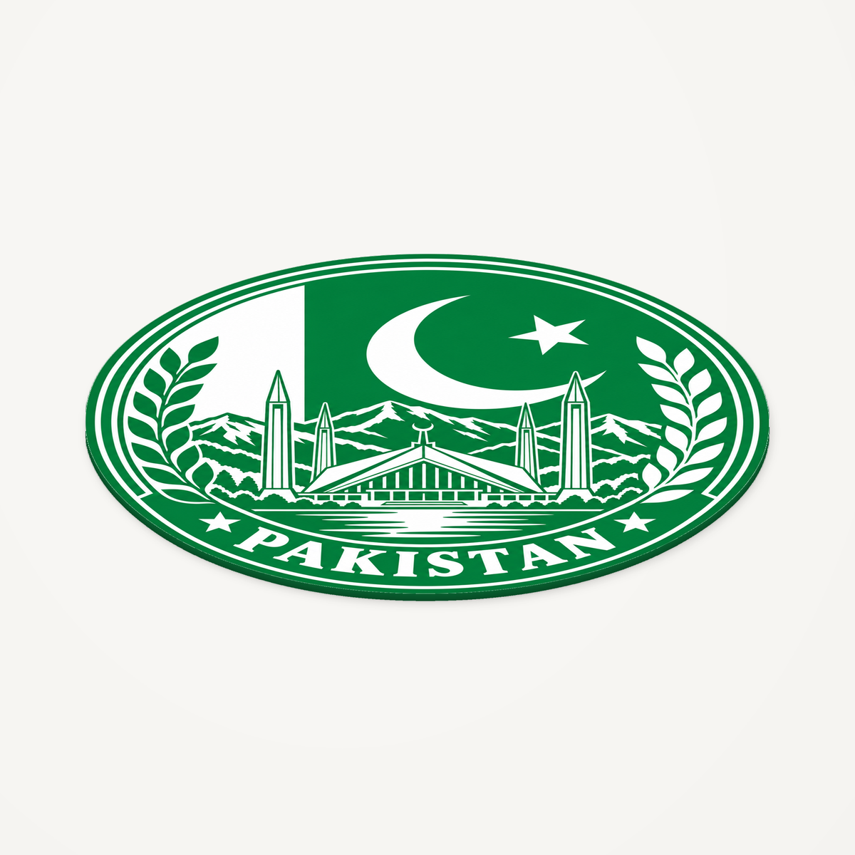 Angled view showing the thin profile of the Pakistan 3D-printed country seal