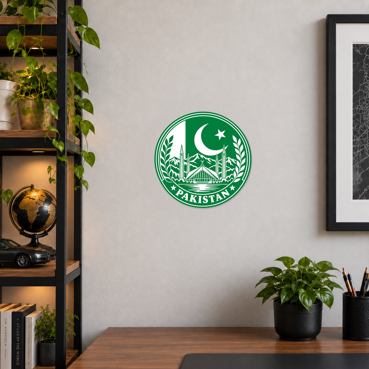 Pakistan 3D-printed country seal displayed on a home office wall at approximately 9.5 inches across