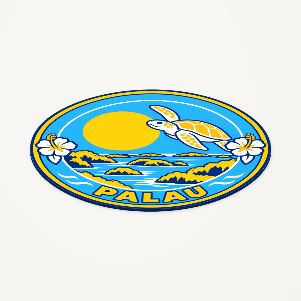 Palau 3D-printed country seal — angled view showing thin profile