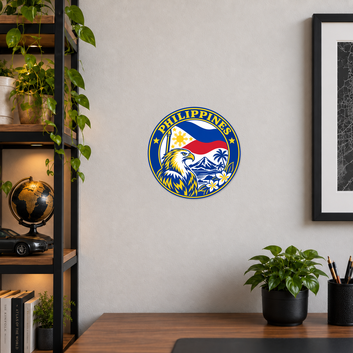 Philippines 3D-printed country seal displayed on a home office wall at approximately 9.5 inches across