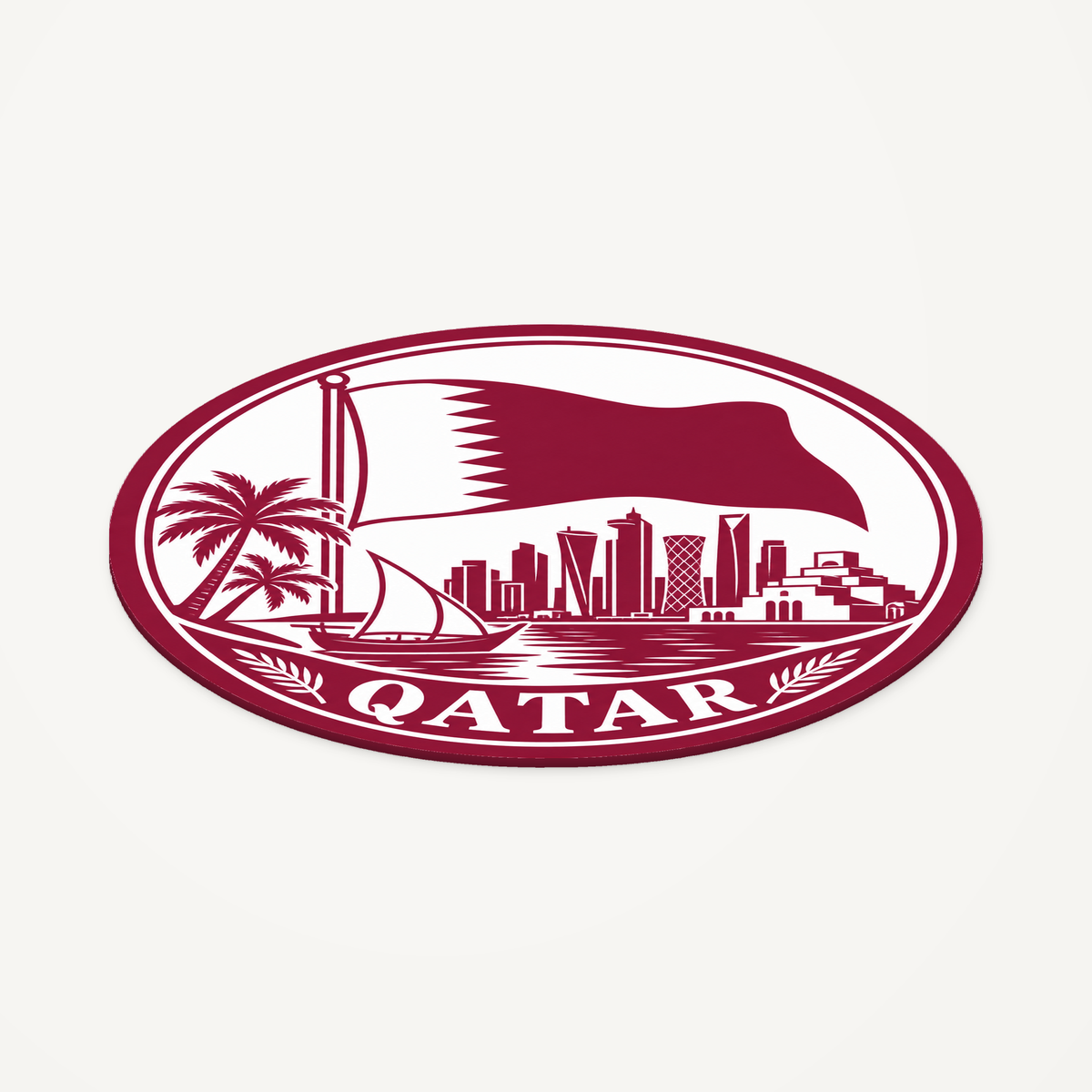 Angled view showing the thin profile of the Qatar 3D-printed country seal