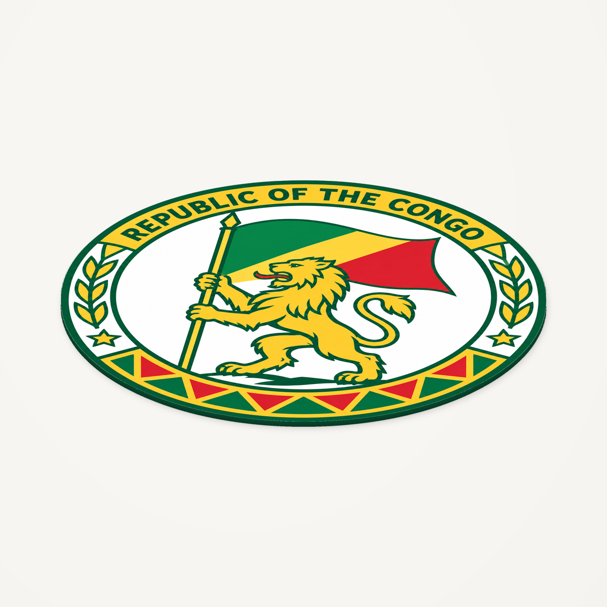 Angled view showing the thin profile of the Republic of the Congo 3D-printed country seal