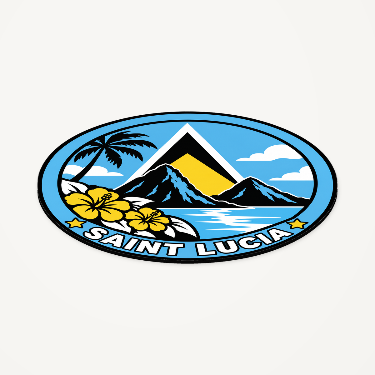 Saint Lucia 3D-printed country seal — angled view showing thin profile
