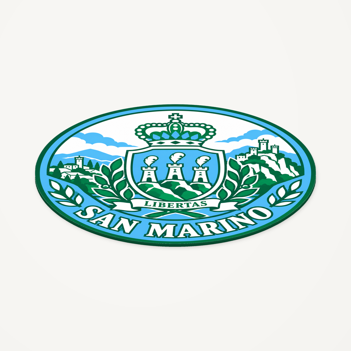 San Marino 3D-printed country seal — angled view showing thin profile