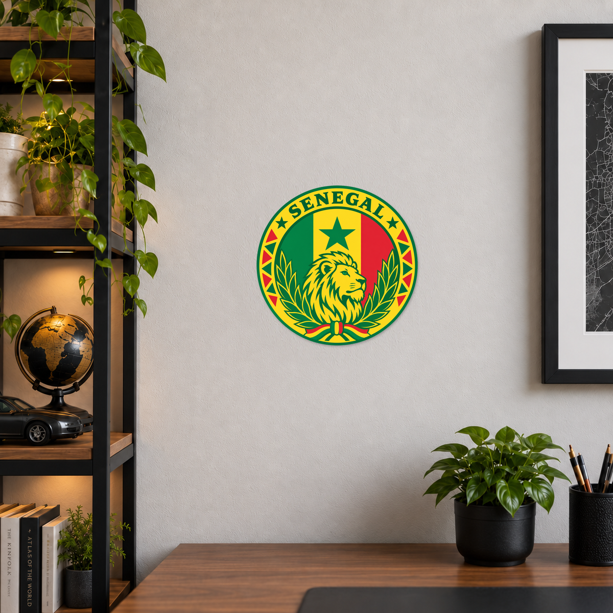Senegal 3D-printed country seal displayed on a home office wall at approximately 9.5 inches across