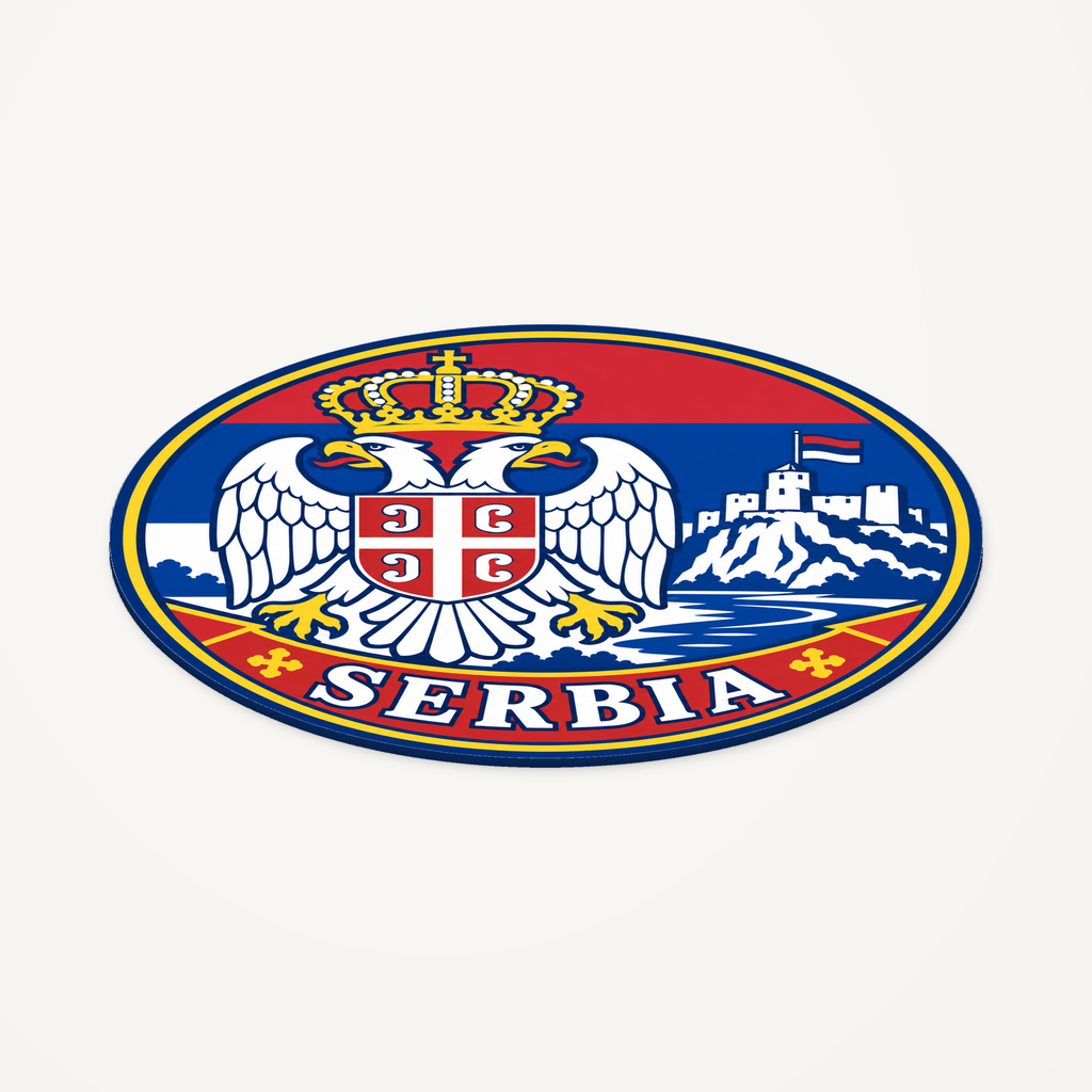 Serbia 3D-printed country seal — angled view showing thin profile