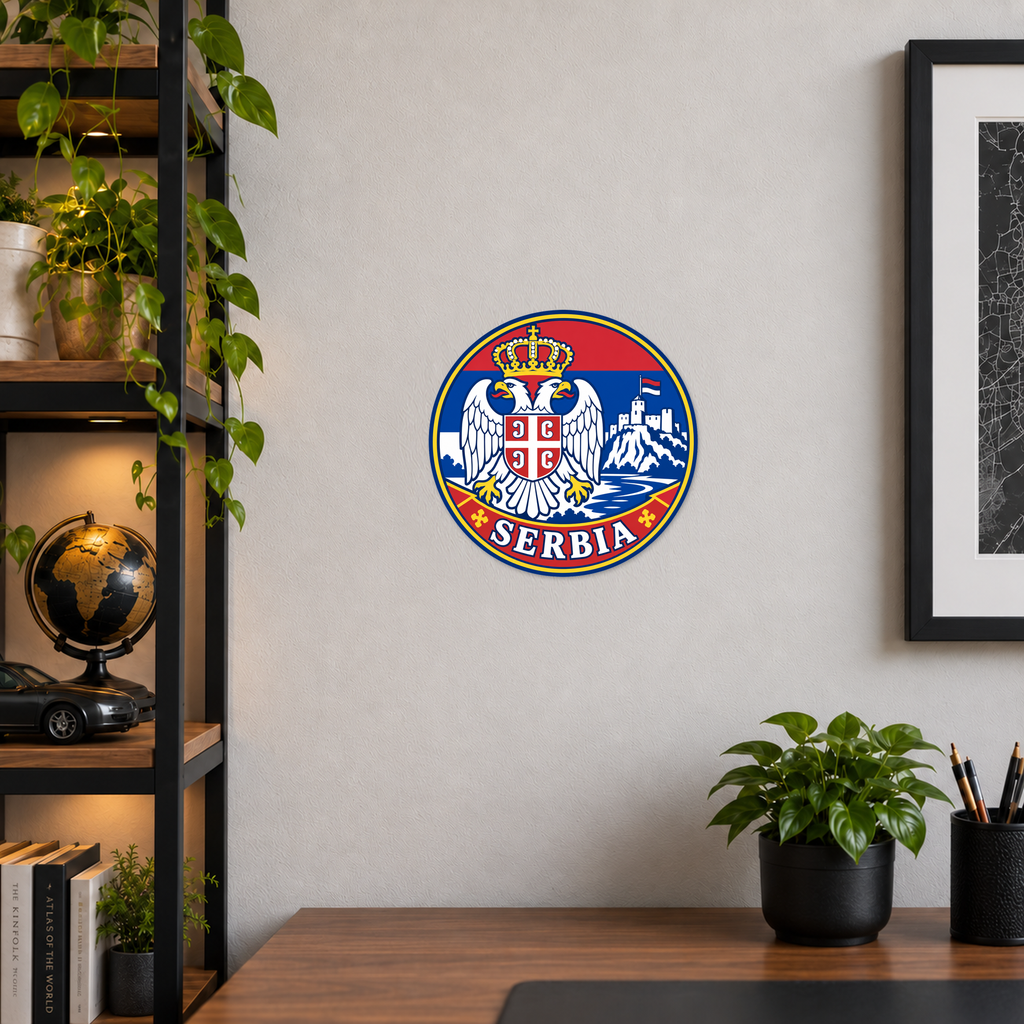 Serbia 3D-printed country seal — wall display at approximately 9.5 inches diameter