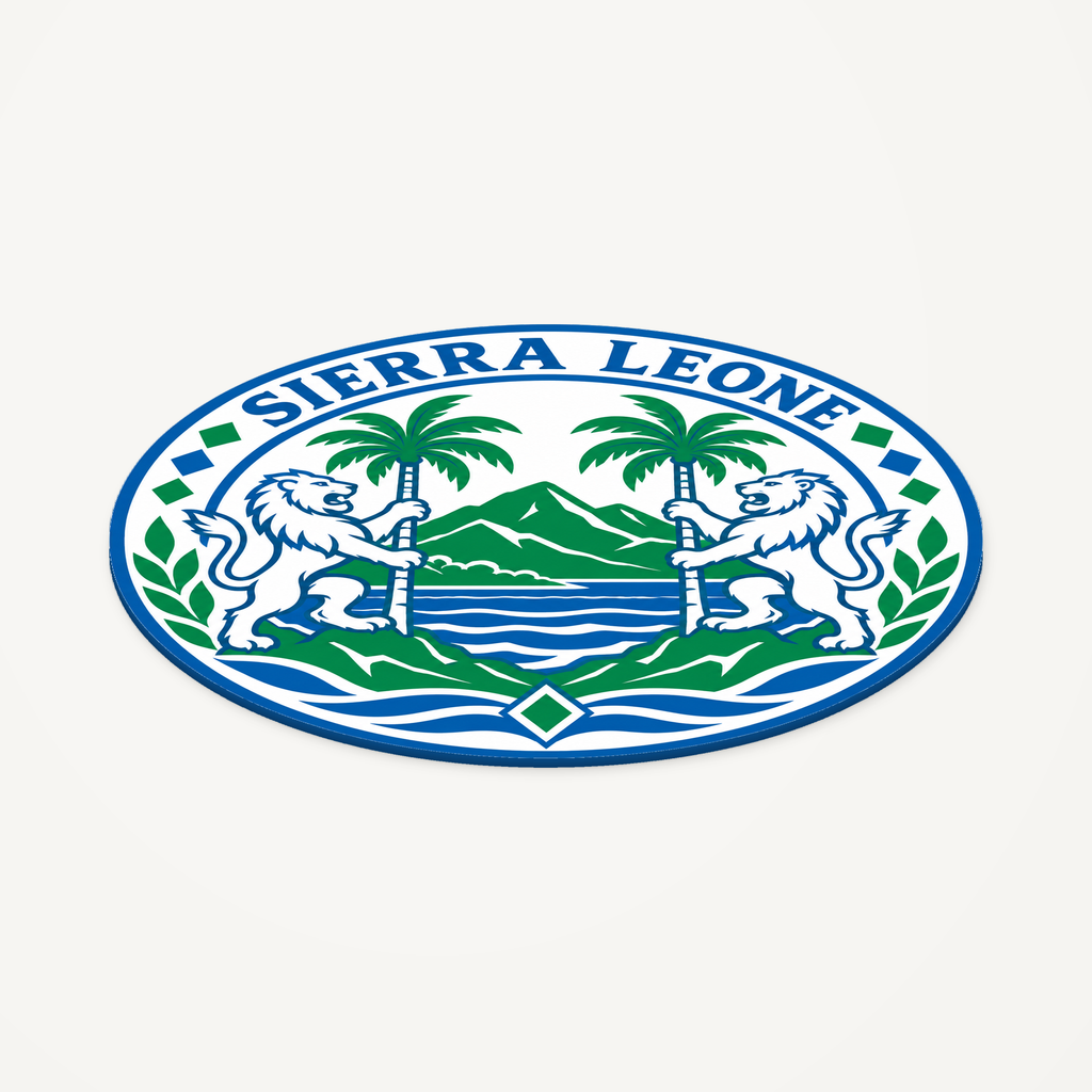 Angled view showing the thin profile of the Sierra Leone 3D-printed country seal