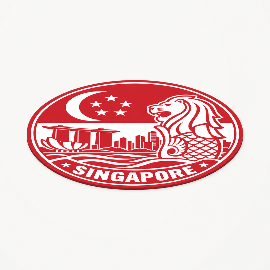 Angled view showing the thin profile of the Singapore 3D-printed country seal