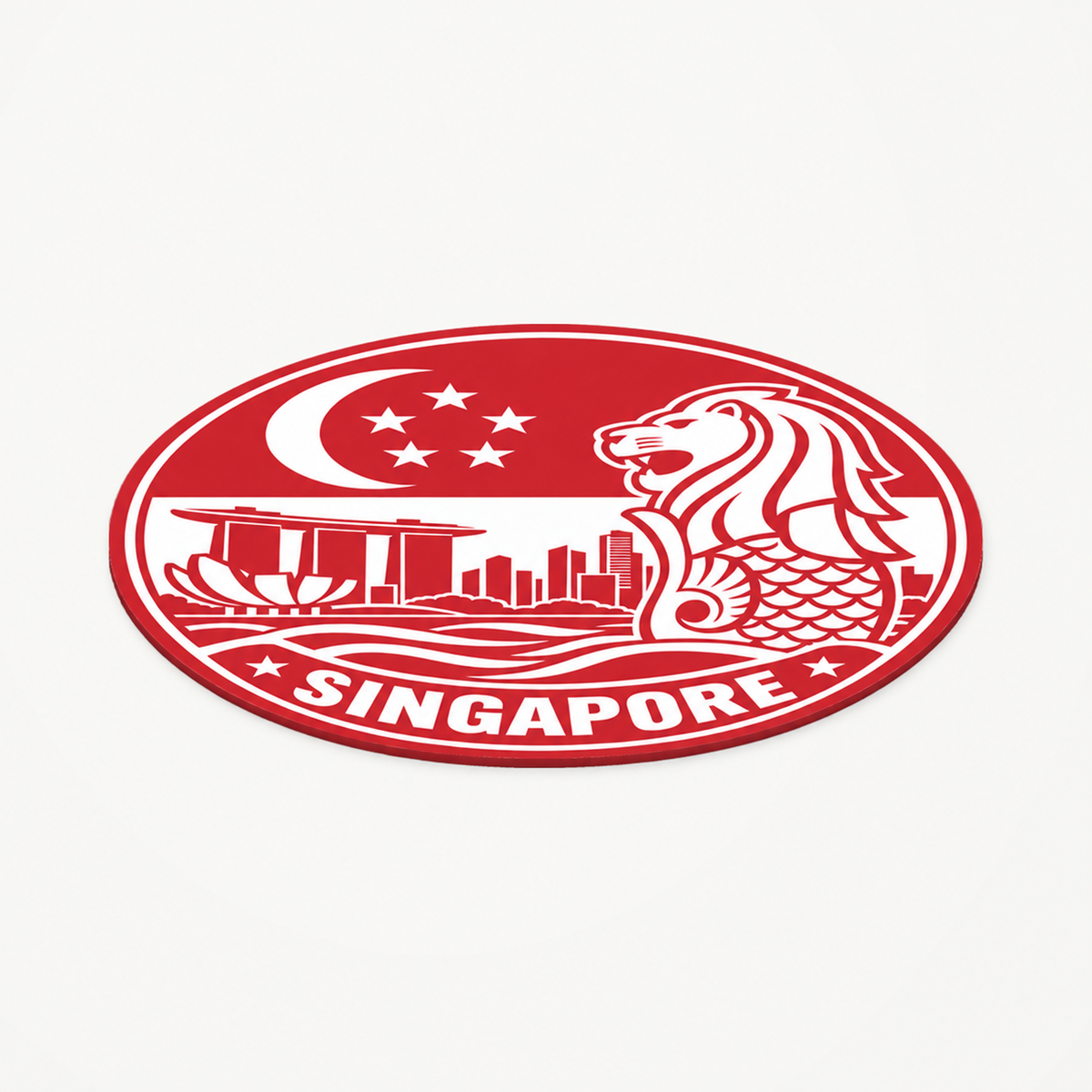 Angled view showing the thin profile of the Singapore 3D-printed country seal
