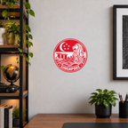 Singapore 3D-printed country seal displayed on a home office wall at approximately 9.5 inches across