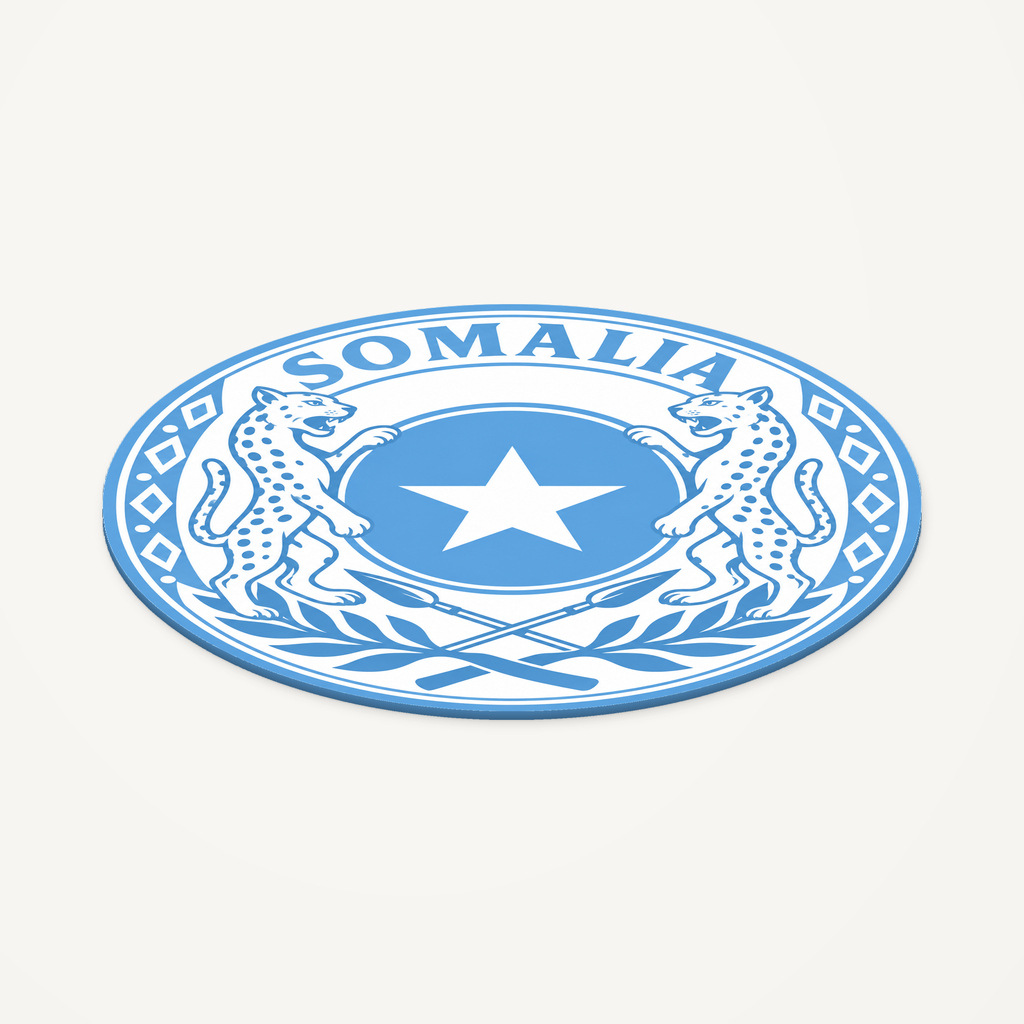 Angled view showing the thin profile of the Somalia 3D-printed country seal