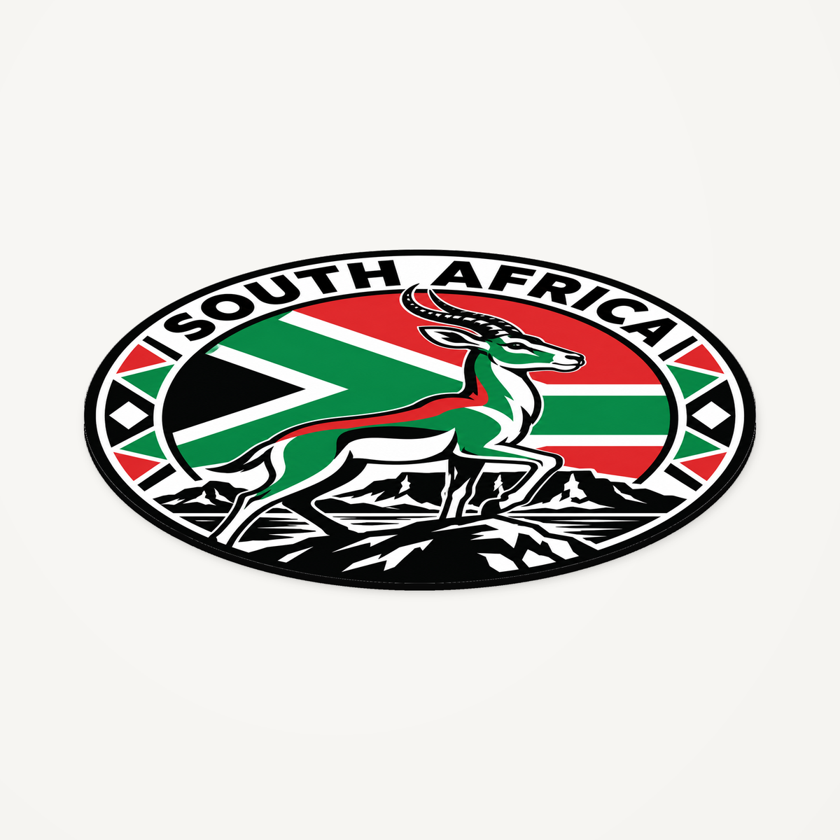 Angled view showing the thin profile of the South Africa 3D-printed country seal