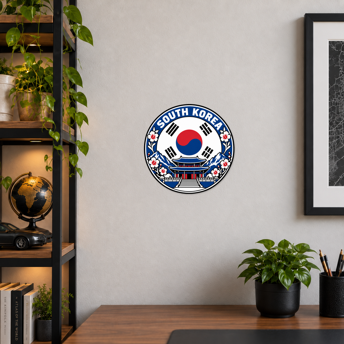 South Korea 3D-printed country seal displayed on a home office wall at approximately 9.5 inches across