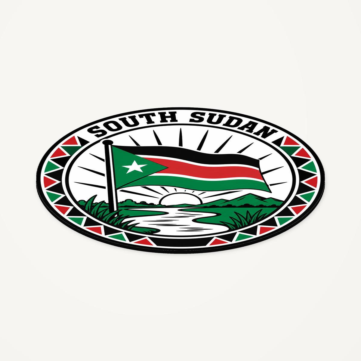 Angled view showing the thin profile of the South Sudan 3D-printed country seal
