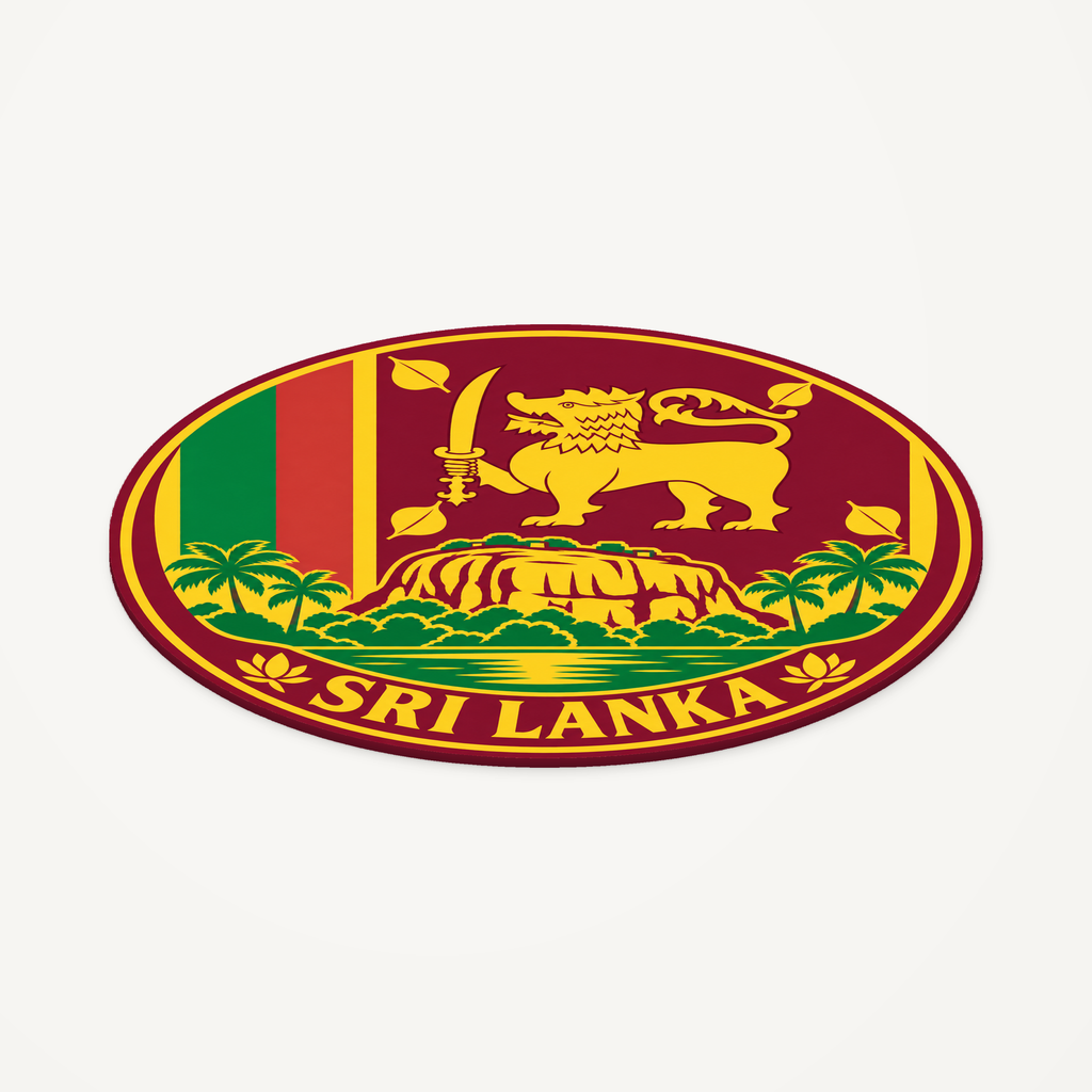 Angled view showing the thin profile of the Sri Lanka 3D-printed country seal