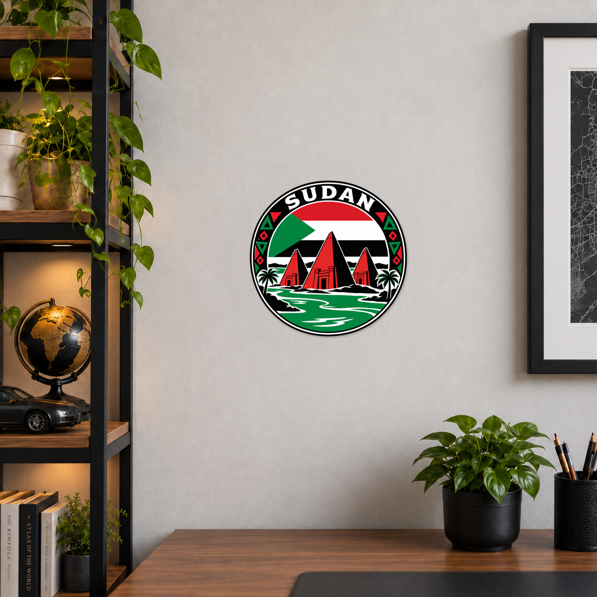 Sudan 3D-printed country seal displayed on a home office wall at approximately 9.5 inches across