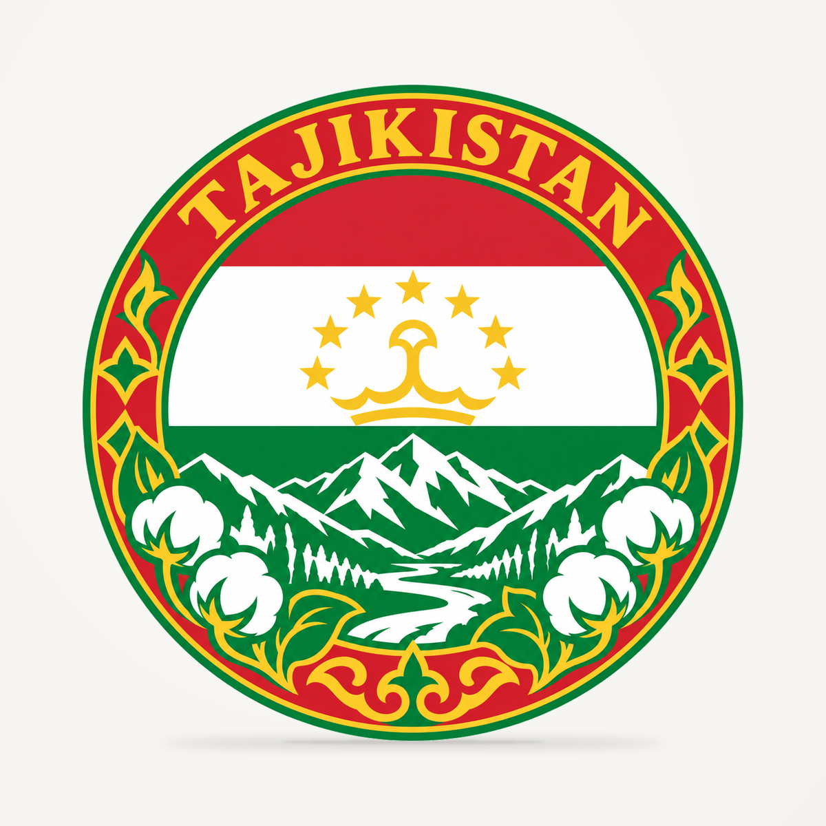 Front view of the Tajikistan 3D-printed country seal