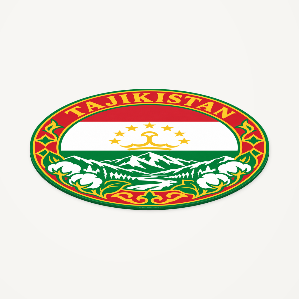 Angled view showing the thin profile of the Tajikistan 3D-printed country seal