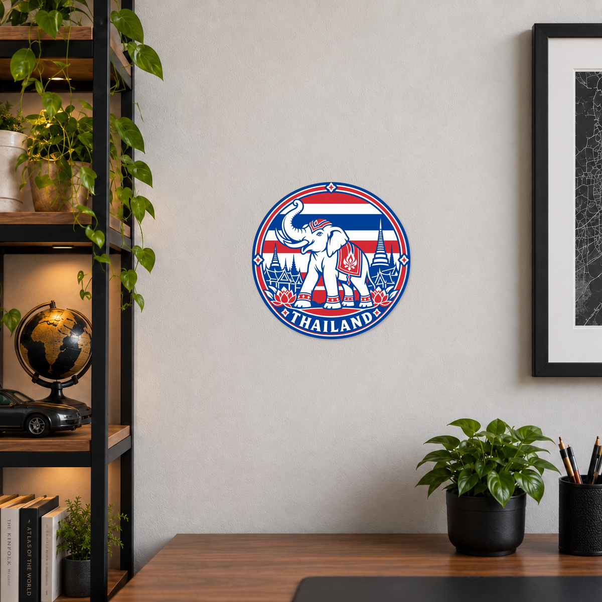 Thailand 3D-printed country seal displayed on a home office wall at approximately 9.5 inches across