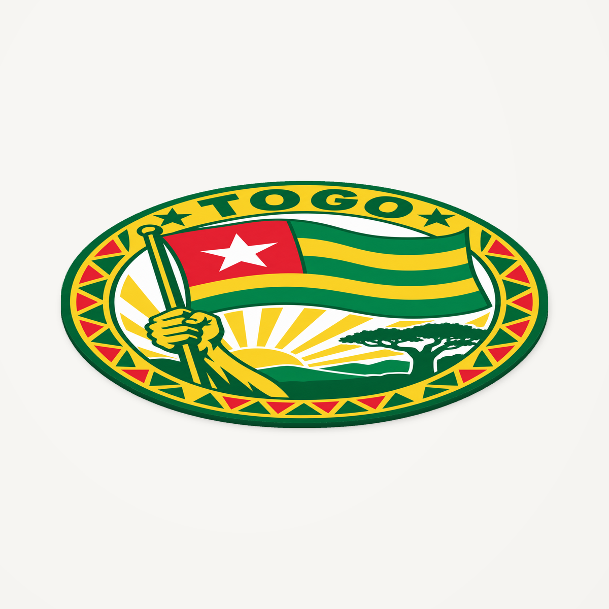 Angled view showing the thin profile of the Togo 3D-printed country seal