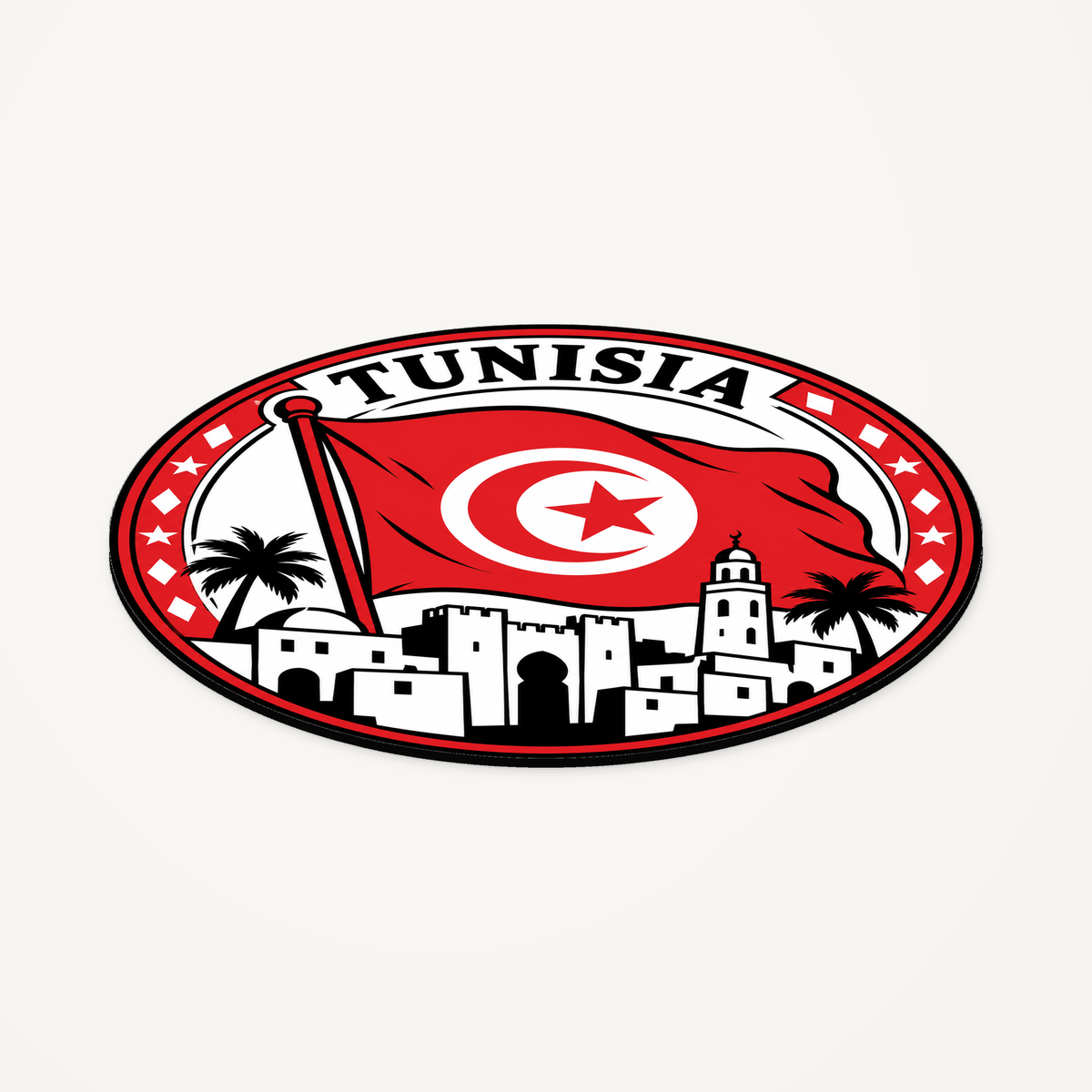 Angled view showing the thin profile of the Tunisia 3D-printed country seal