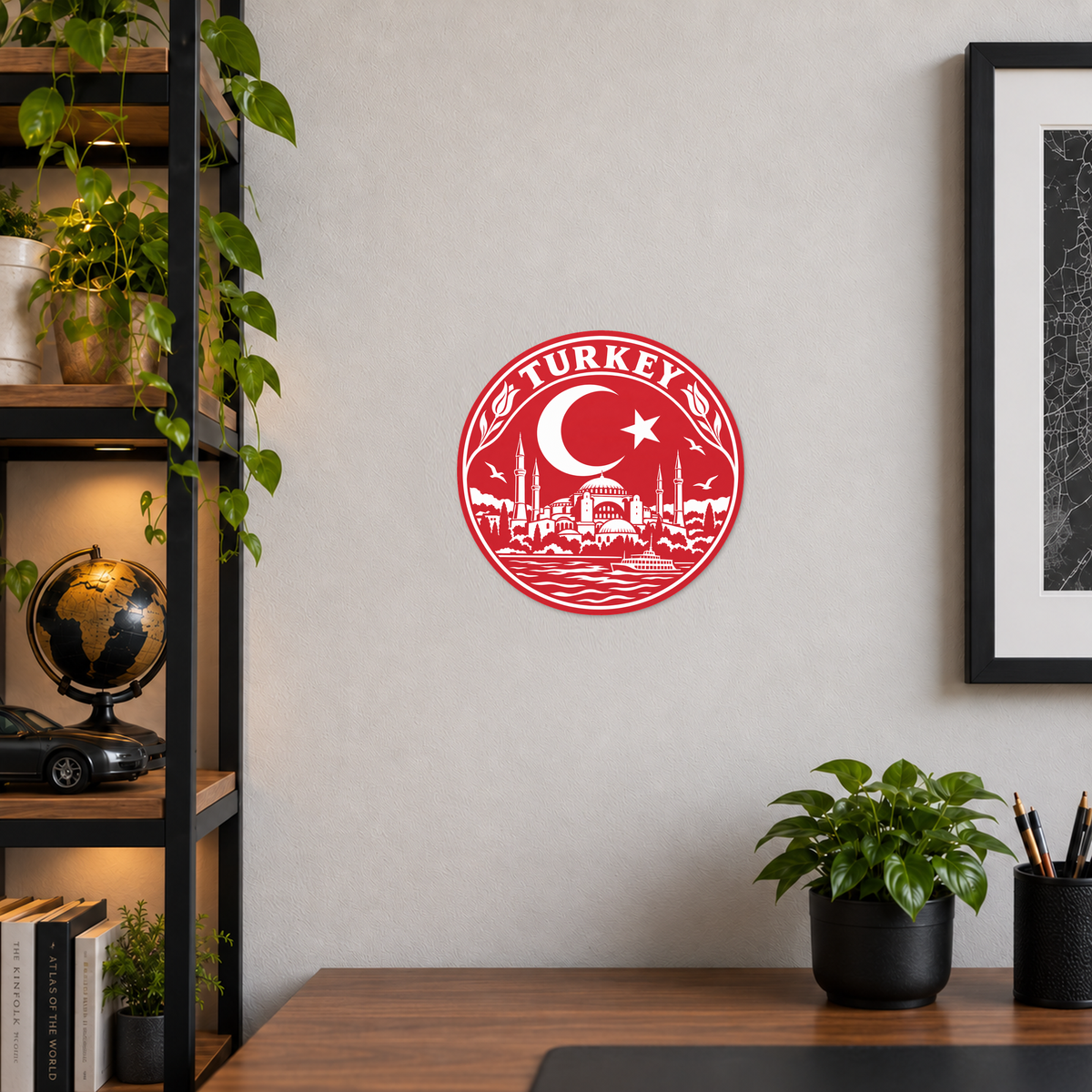 Turkey 3D-printed country seal displayed on a home office wall at approximately 9.5 inches across