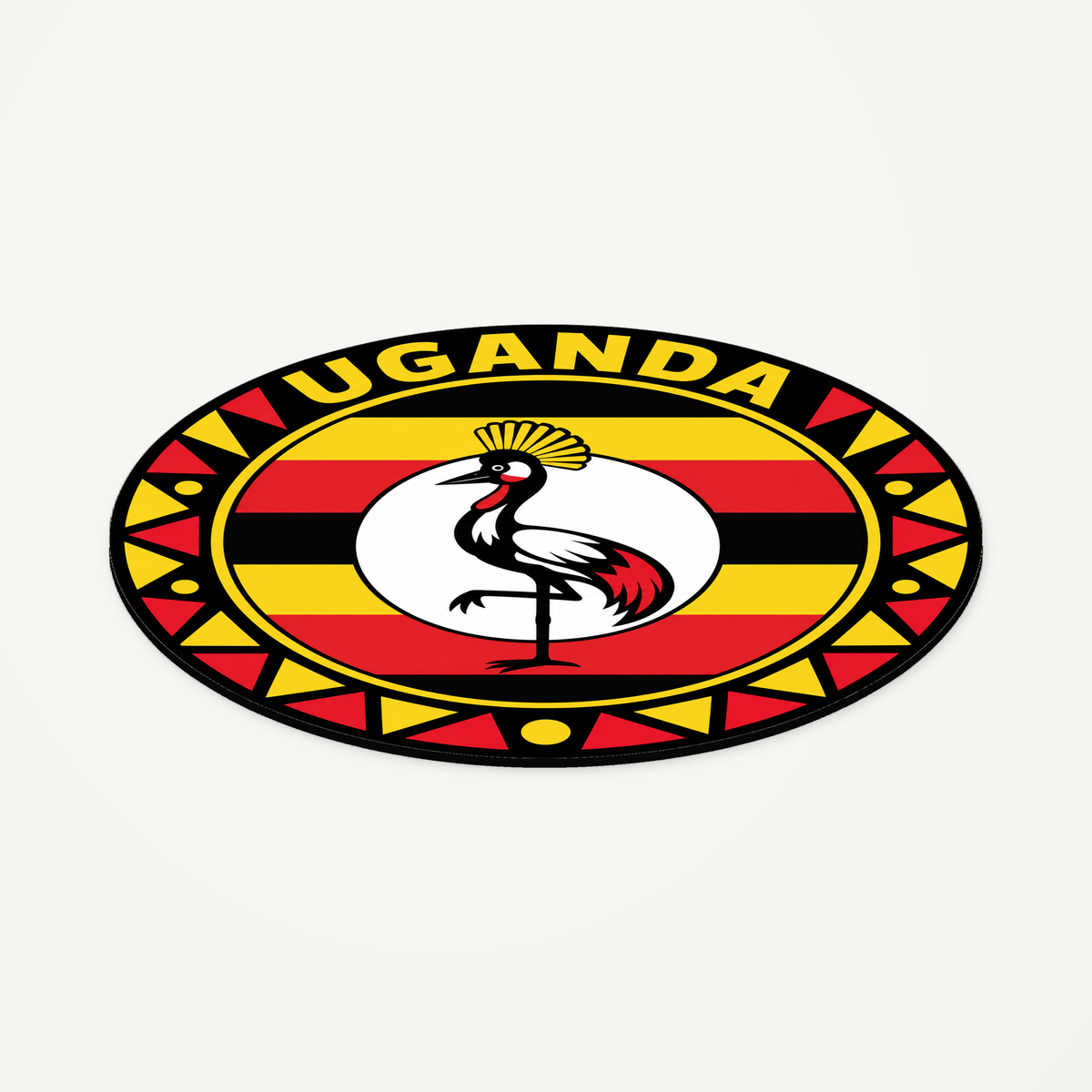 Angled view showing the thin profile of the Uganda 3D-printed country seal