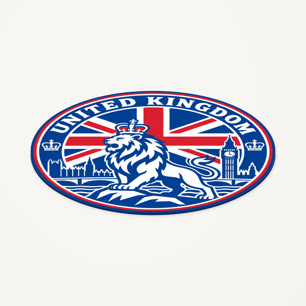 United Kingdom 3D-printed country seal — angled view showing thin profile