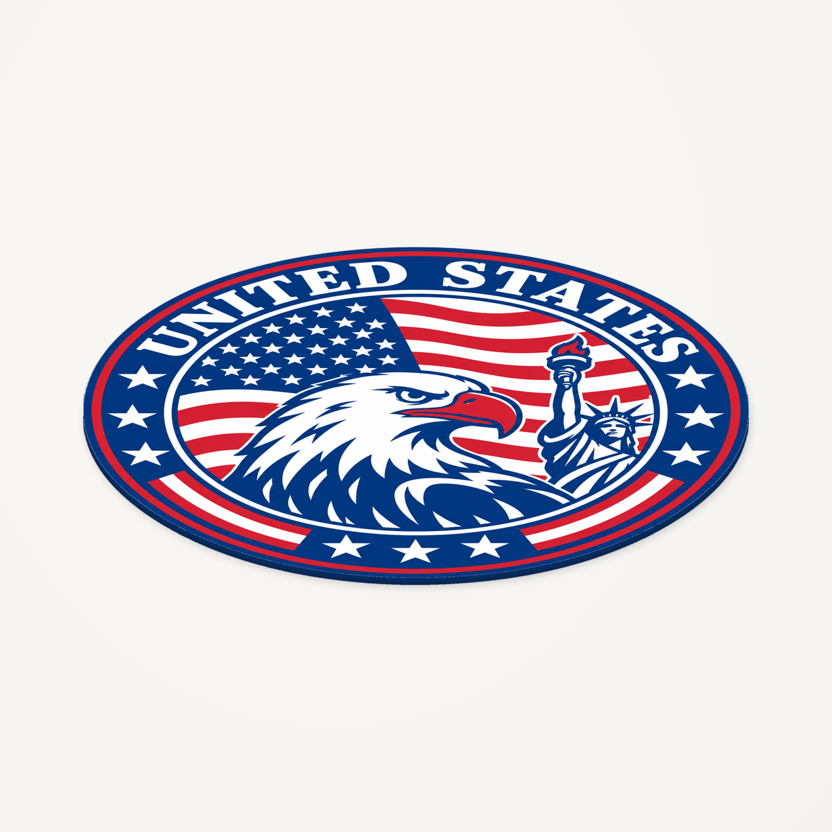Illustrative render: Angled view showing the thin profile of the United States 3D-printed country seal