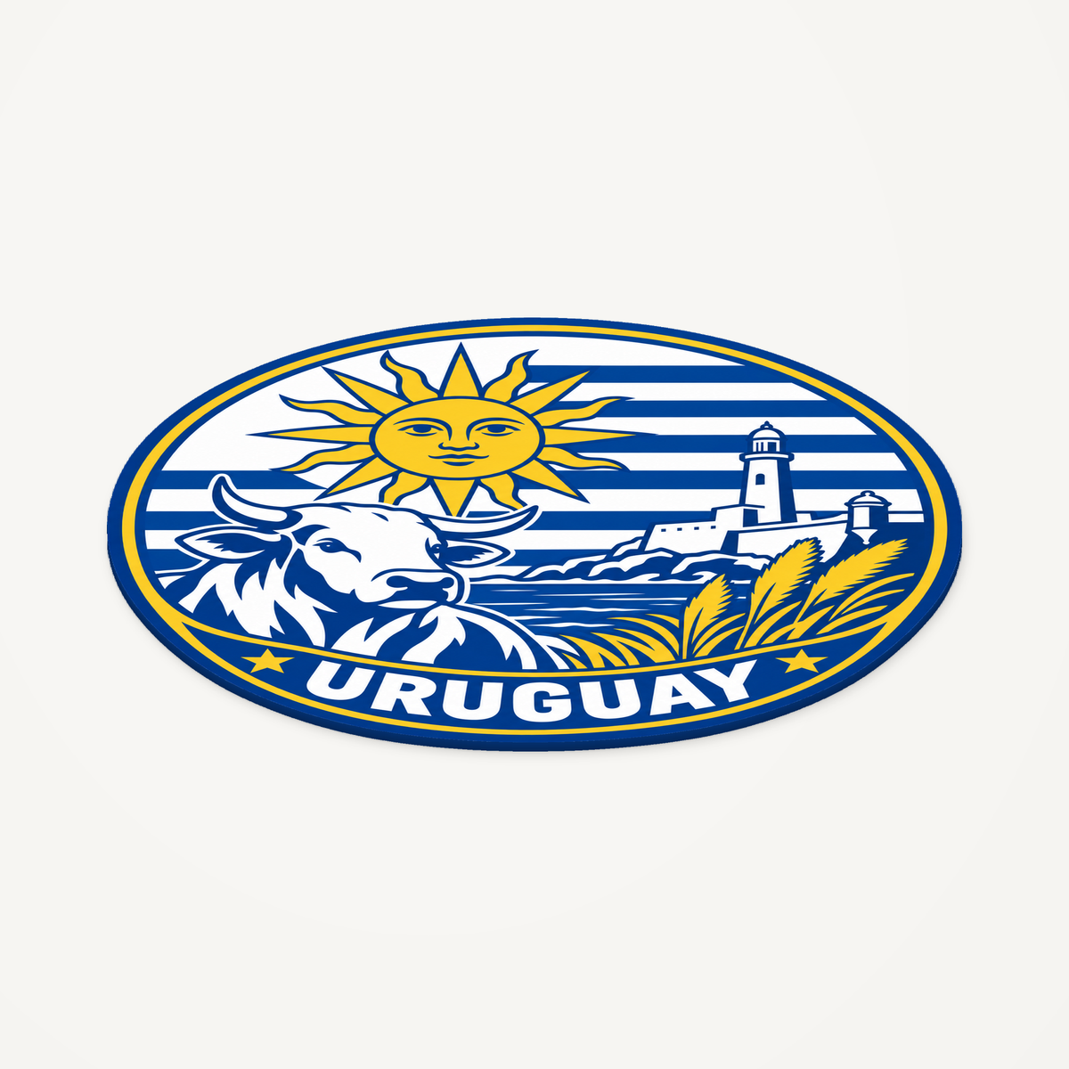 Uruguay 3D-printed country seal — angled view showing thin profile