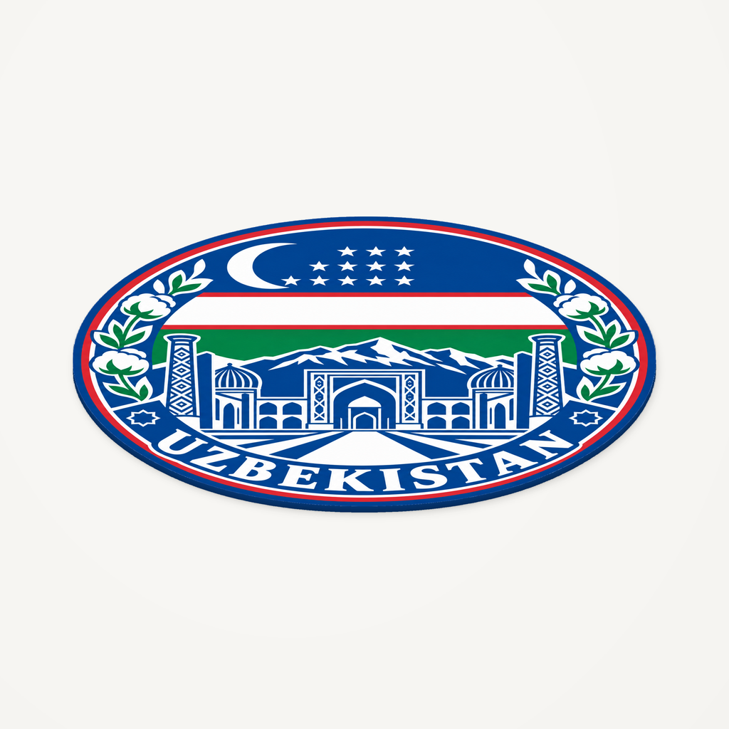 Uzbekistan 3D-printed country seal — angled view showing thin profile